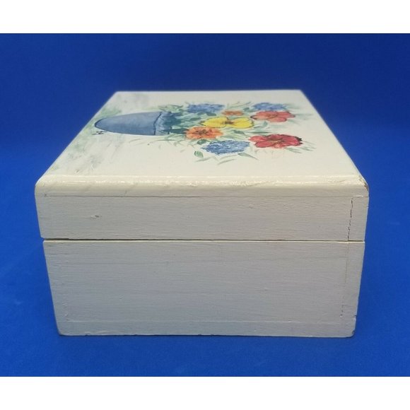 Hand Painted Wood Hinged Lined Trinket Box Flower Pot Artist Signed - Picture 4 of 8